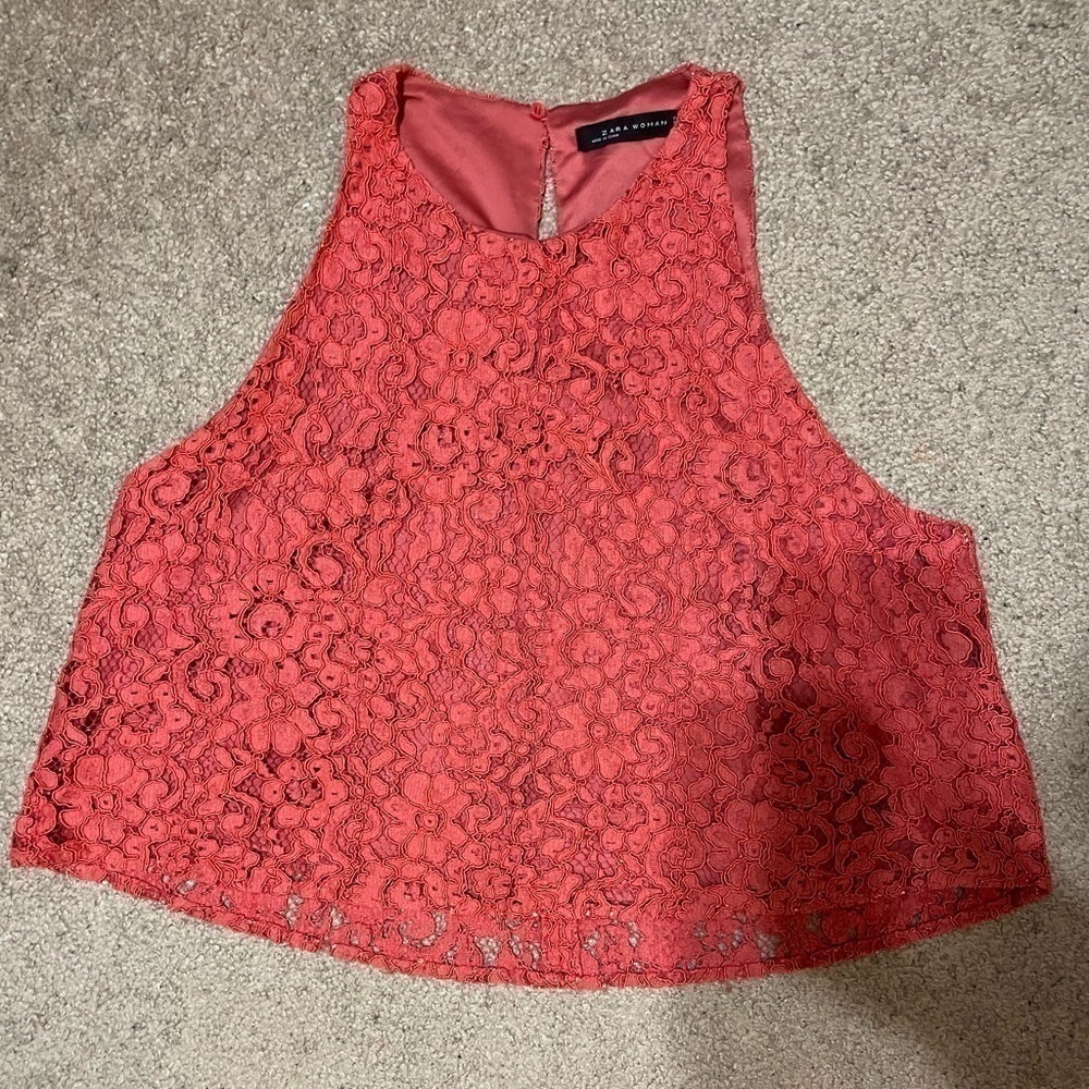 Zara Woman Orange- Red Lace Crop Top size Small